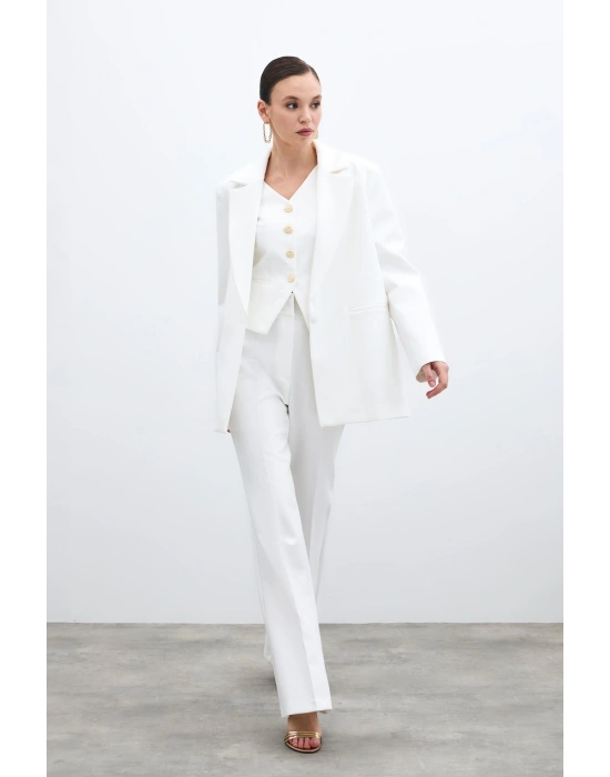 İspanyol Paça Pantolon - Ekru