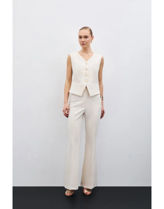 İspanyol Paça Pantolon - Bej