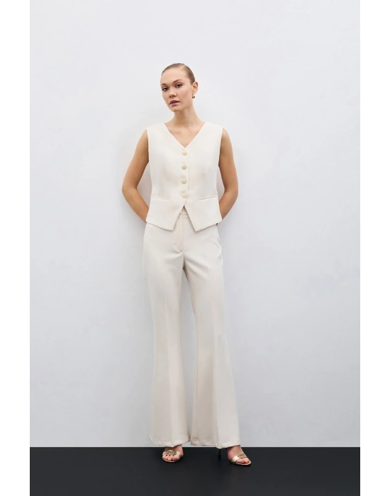 İspanyol Paça Pantolon - Bej