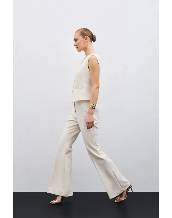 İspanyol Paça Pantolon - Bej