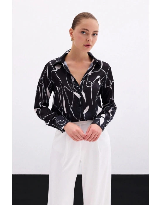 Yırtmaç Detaylı Gömlek - Siyah