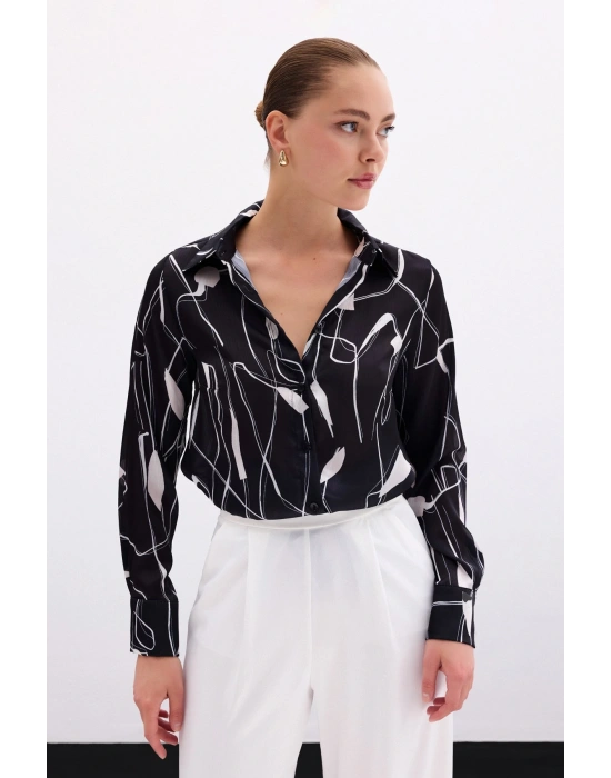 Yırtmaç Detaylı Gömlek - Siyah