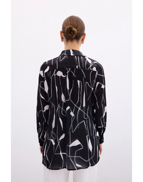 Yırtmaç Detaylı Gömlek - Siyah