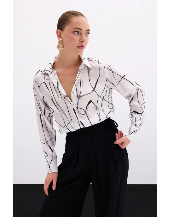 Yırtmaç Detaylı Gömlek - Ekru