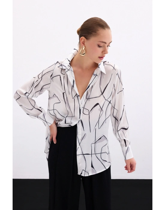 Yırtmaç Detaylı Gömlek - Ekru