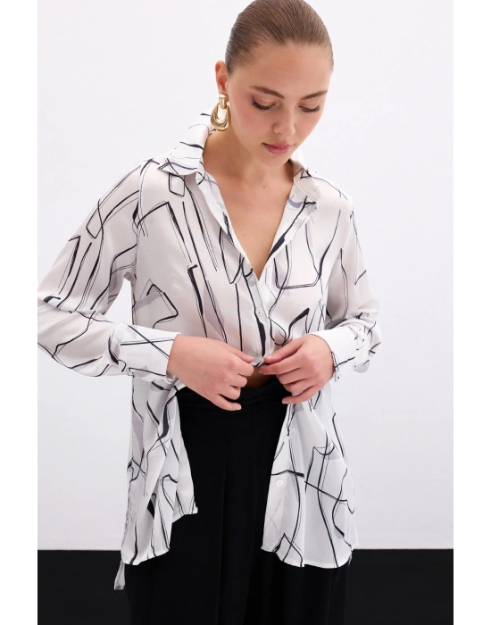 Yırtmaç Detaylı Gömlek - Ekru