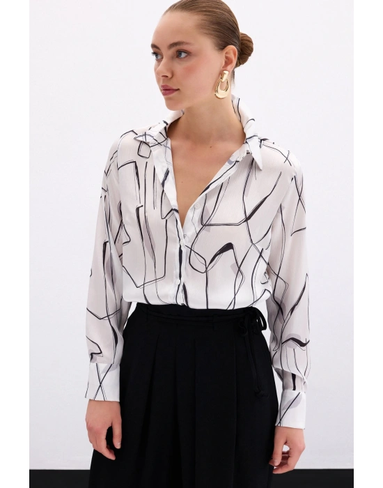 Yırtmaç Detaylı Gömlek - Ekru