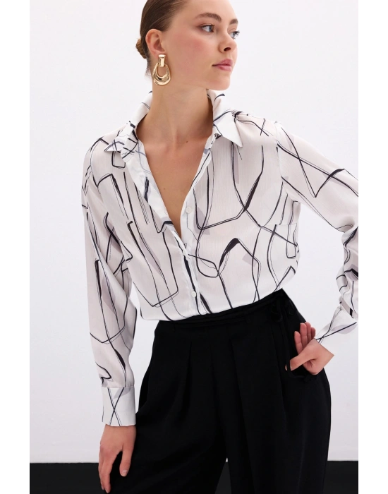 Yırtmaç Detaylı Gömlek - Ekru