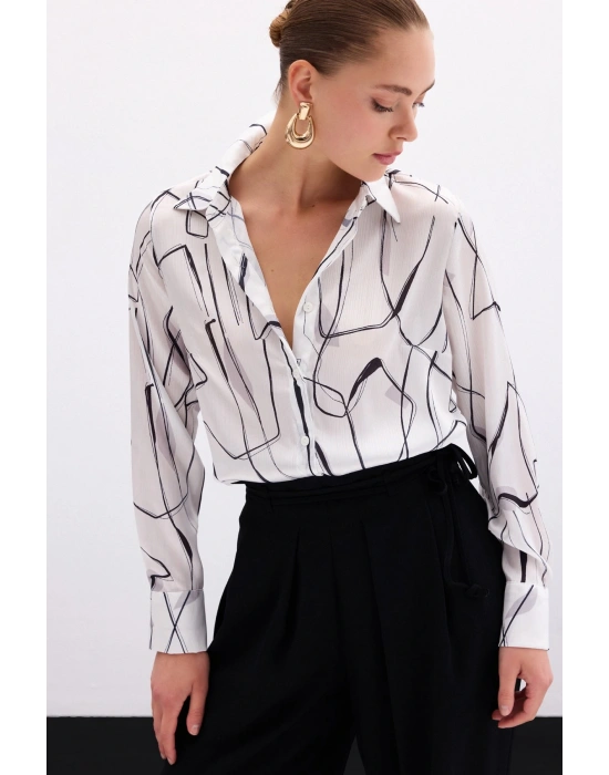 Yırtmaç Detaylı Gömlek - Ekru