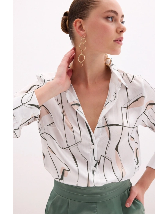 Yırtmaç Detaylı Gömlek - Haki