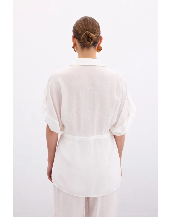 Bel Büzgü Detaylı Gömlek - Ekru