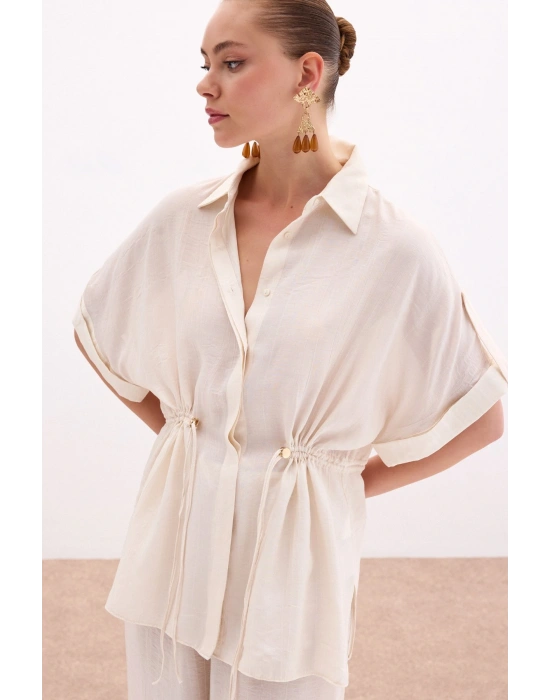 Bel Büzgü Detaylı Gömlek - Taş