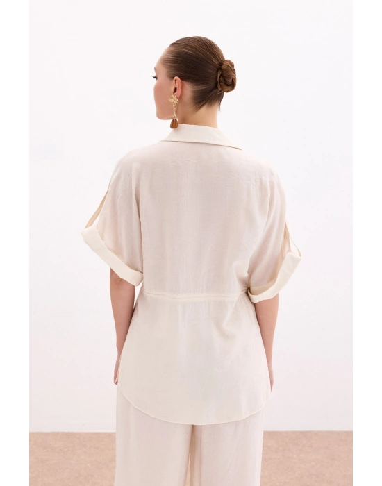 Bel Büzgü Detaylı Gömlek - Taş