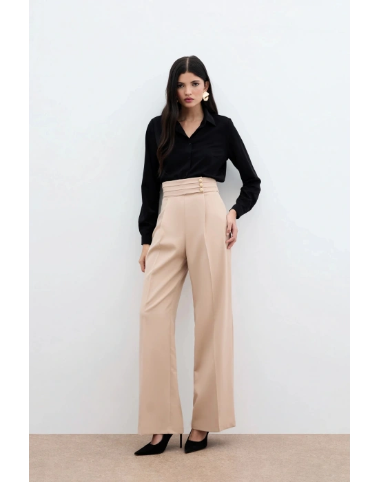 Bel Detaylı Pantolon - Bej