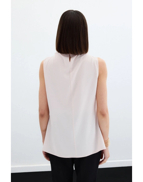 Tek Omuz Aksesuarlı Bluz - Pudra