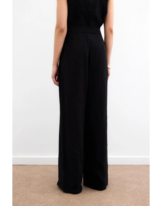 Yüksek Bel Keten Pantolon - Siyah