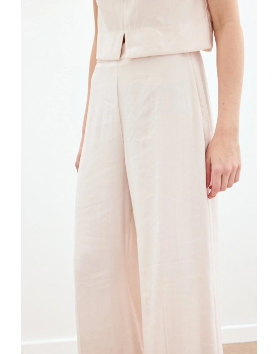 Yüksek Bel Keten Pantolon - Taş