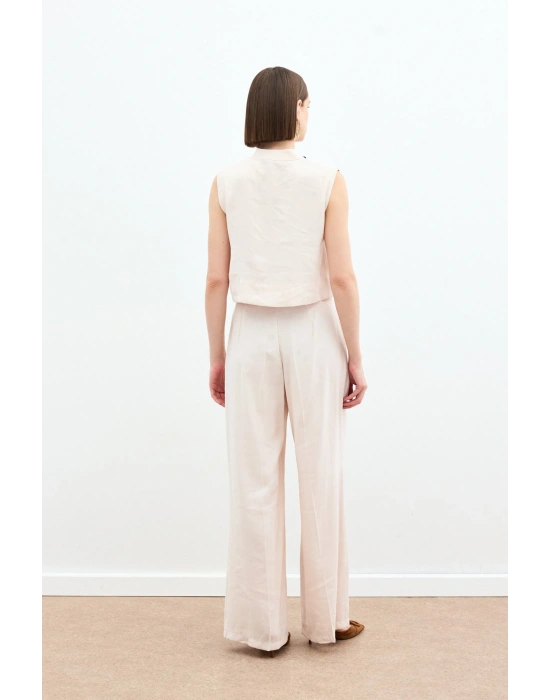 Yüksek Bel Keten Pantolon - Taş