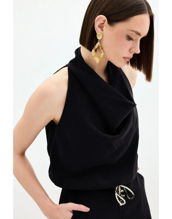 Degaje Yaka Bluz - Siyah