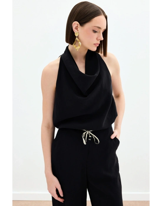 Degaje Yaka Bluz - Siyah