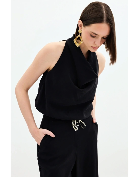 Degaje Yaka Bluz - Siyah