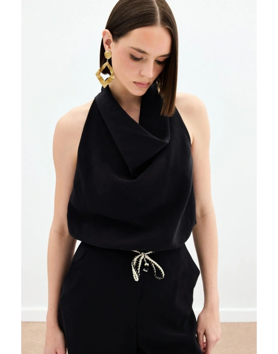 Degaje Yaka Bluz - Siyah