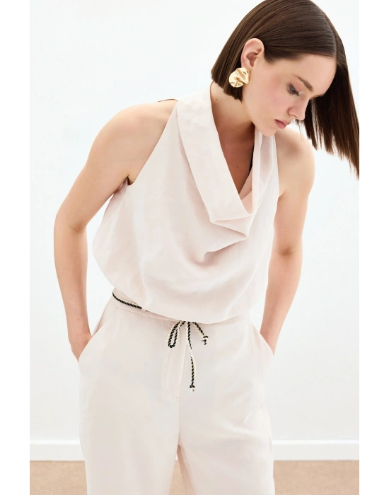 Degaje Yaka Bluz - Bej