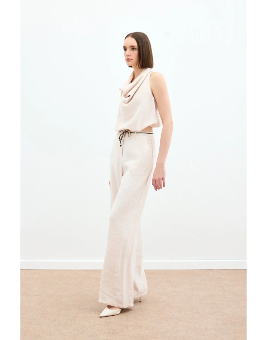 Örgü Kemerli Pantolon - Bej