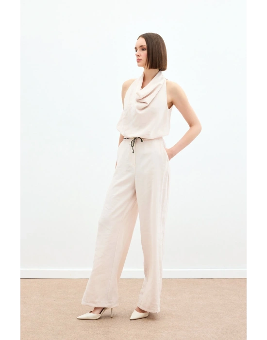 Örgü Kemerli Pantolon - Bej
