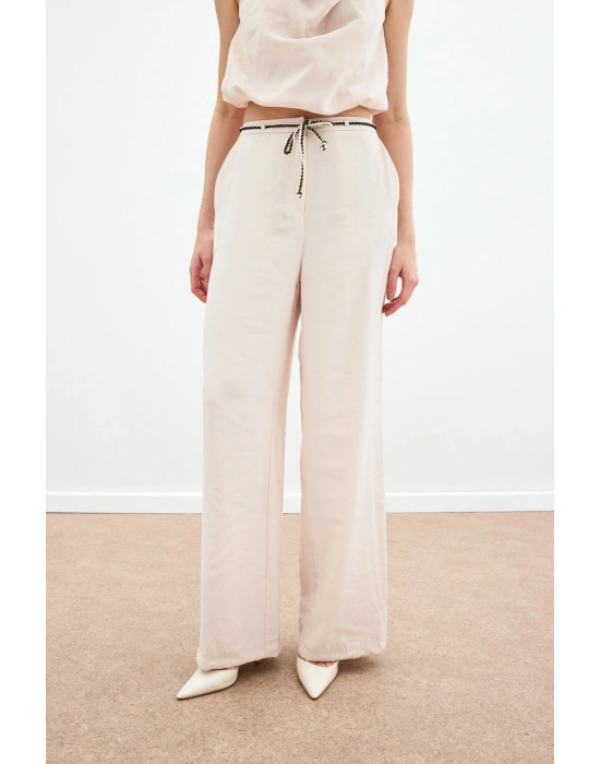 Örgü Kemerli Pantolon - Bej