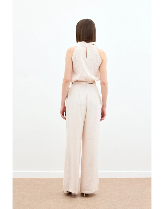 Örgü Kemerli Pantolon - Bej