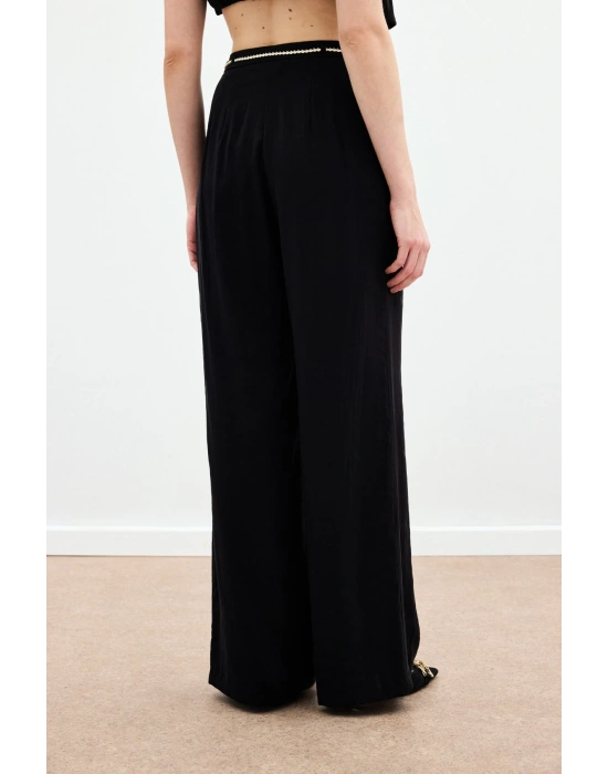 Örgü Kemerli Pantolon - Siyah