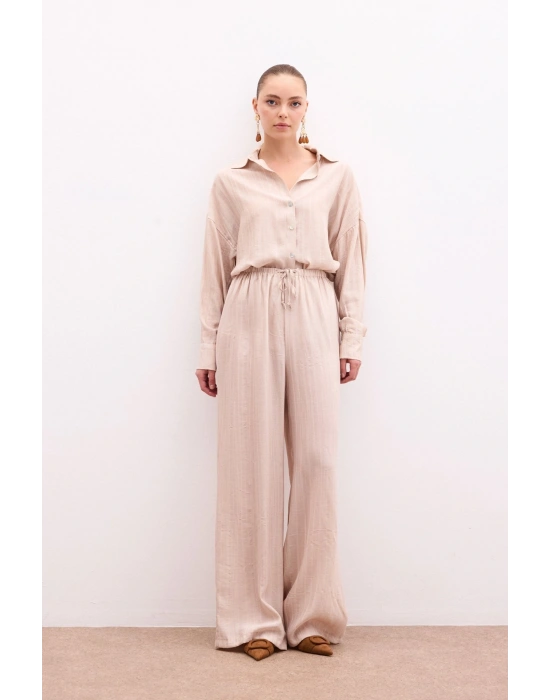 Bel Lastikli Pantolon - Bej