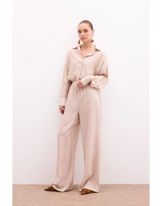 Bel Lastikli Pantolon - Bej