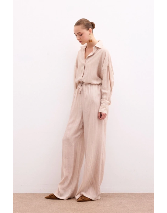 Bel Lastikli Pantolon - Bej