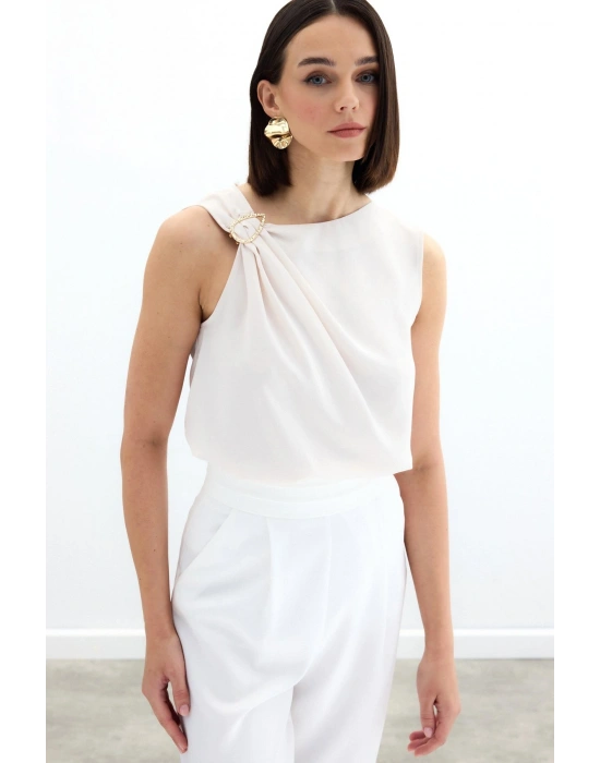 Tek Omuz Detaylı Bluz - Bej