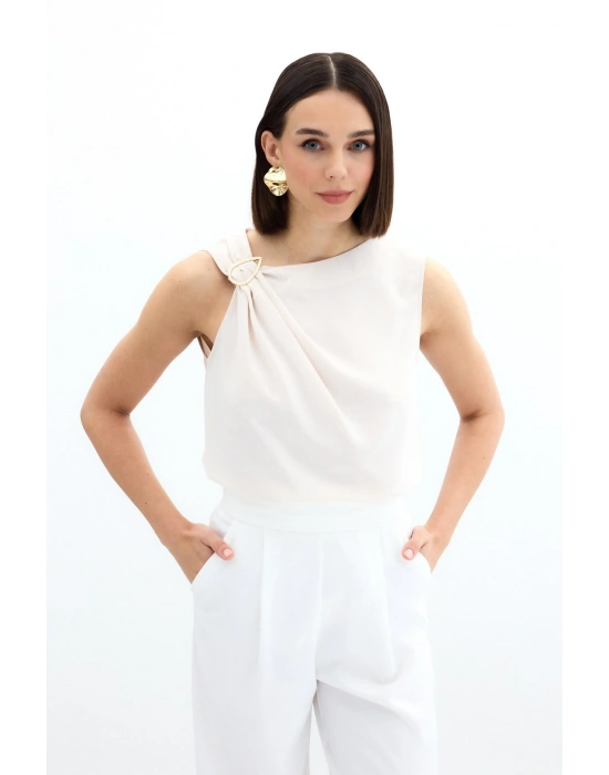 Tek Omuz Detaylı Bluz - Bej