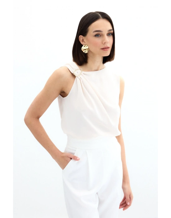 Tek Omuz Detaylı Bluz - Bej