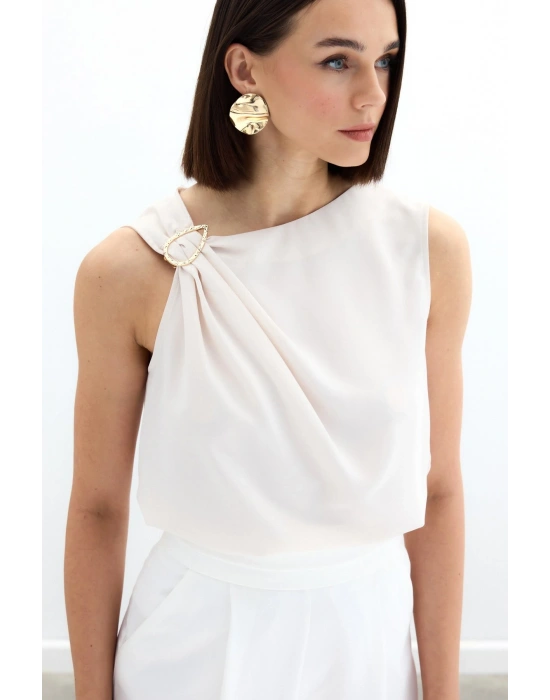 Tek Omuz Detaylı Bluz - Bej