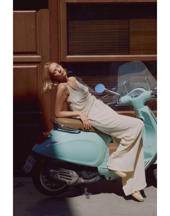 Kemerli Salaş Pantolon - Krem