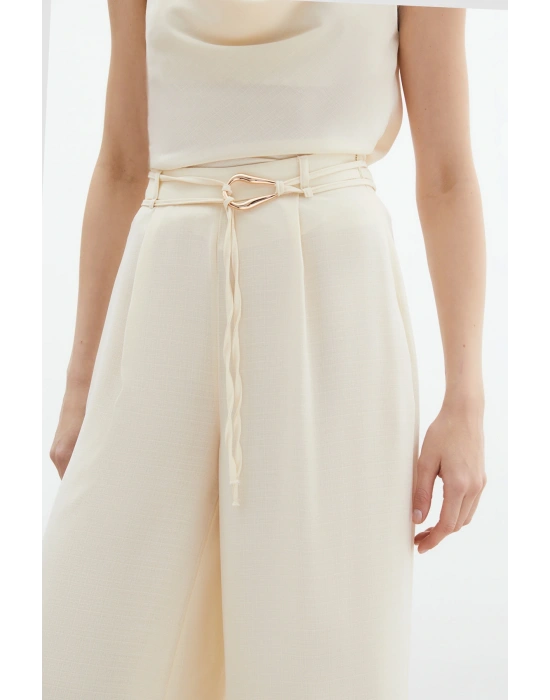 Kemerli Salaş Pantolon - Krem