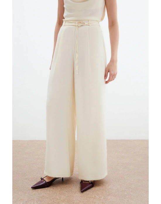 Kemerli Salaş Pantolon - Krem