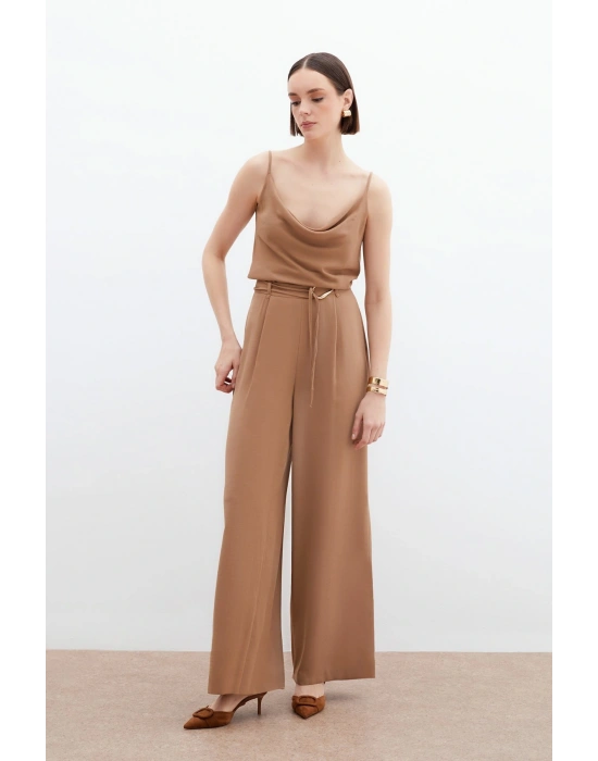 Kemerli Salaş Pantolon - Vizon