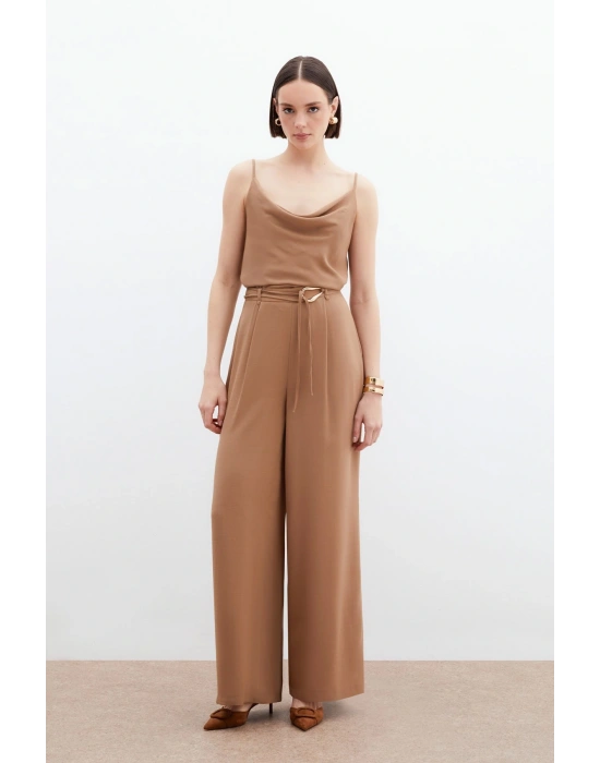 Kemerli Salaş Pantolon - Vizon