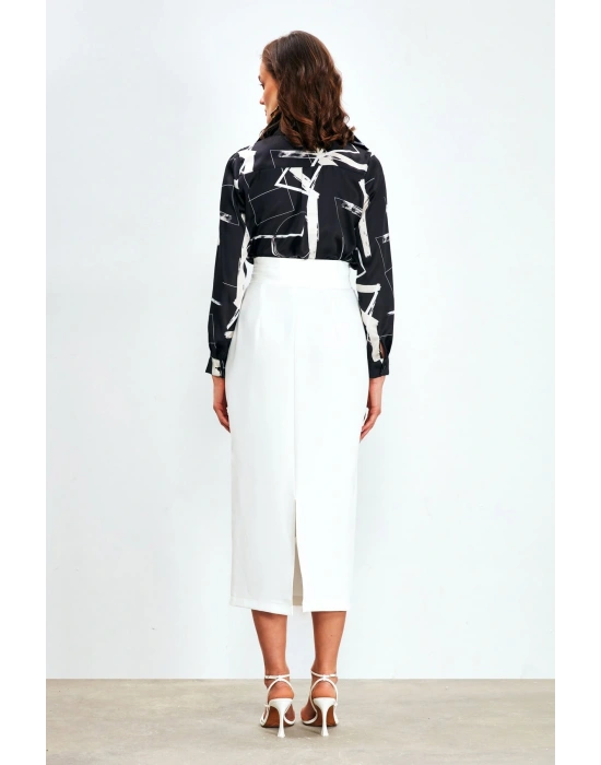 Düğme Detaylı Midi Etek - Ekru