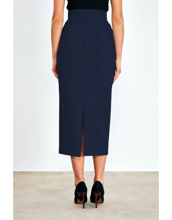 Düğme Detaylı Midi Etek - Lacivert