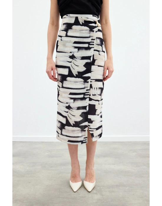 Desenli Keten Kalem Etek - Siyah