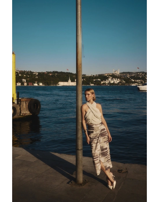 Desenli Keten Kalem Etek - Taş