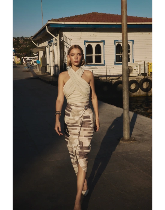 Desenli Keten Kalem Etek - Taş