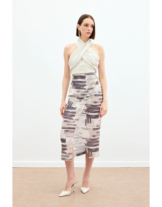 Desenli Keten Kalem Etek - Taş